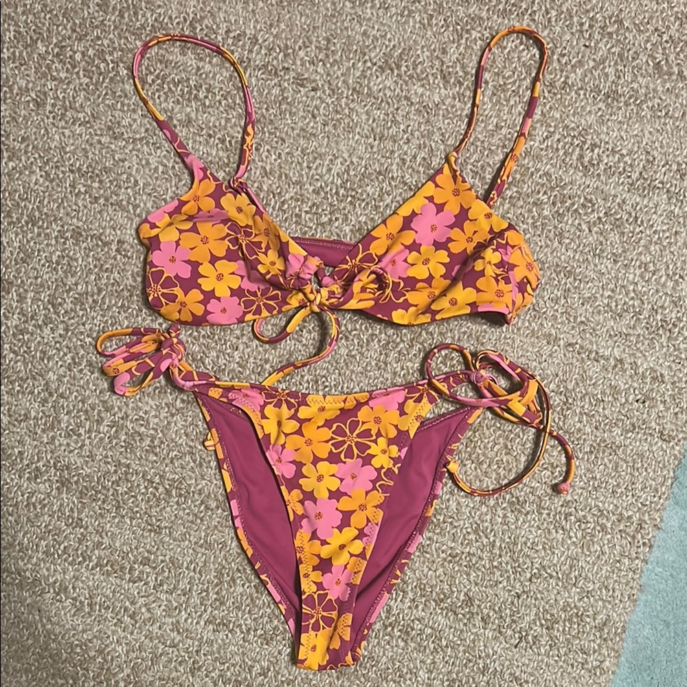 PacSun Pink and Orange Floral Bikini